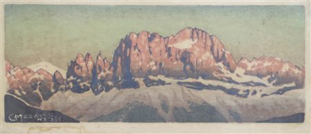 Carl Moser (Bozen/Bolzano 1873 – 1939) Catinaccio, 1932;Xilografia a col.,...