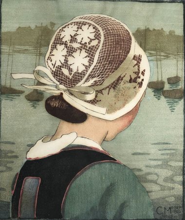 Carl Moser (Bozen/Bolzano 1873 – 1939) Fanciulla bretone, 1922;Xilografia a...
