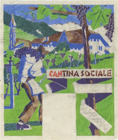Künstler um 1930 Bozzetto per manifesto ”Cantina Sociale S.;Guazzo, 35 x 30...
