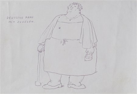 Anton Frühauf (Meran/Merano 1914 – 1999) La donna tedesca;3 caricature, 14 x...