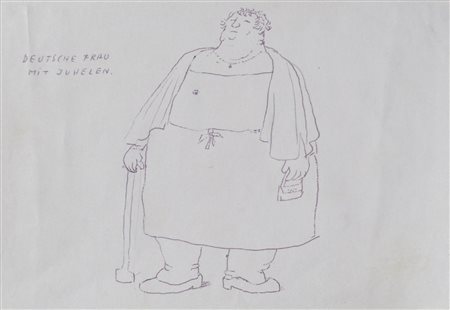 Anton Frühauf (Meran/Merano 1914 – 1999) La donna tedesca;3 caricature, 14 x...