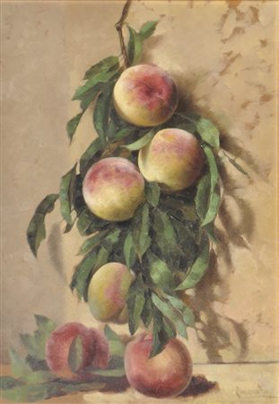 Attilio Lasta (Villa Lagarina, Trentino 1886 –1975) Pesche;Olio su cartone,...