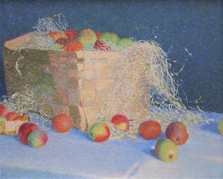 Fritz Krcal (Bregenz 1888 – 1983) Natura morta con cesto di mele, 1910 ca.;...