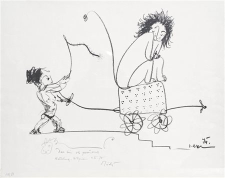 Vladislav Kavan Domatore e leone;Litografia e disegno a matita, 40 x 49 cm...