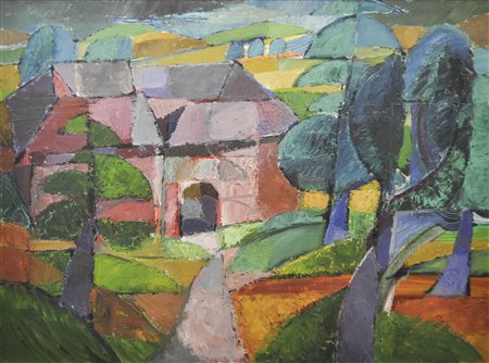 Gottfried Hula (* Wien/Vienna 1941) Maso Vierkanthof, 1979;Olio su tela, 90 x...