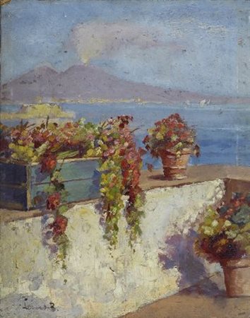 Lina Bill (Gruissan, 1855 - Avignone, 1936) Veduta del Vesuvio Olio su...
