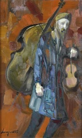 Trento Longaretti (Treviglio, 1916) Figura con violino e violoncello Olio su...