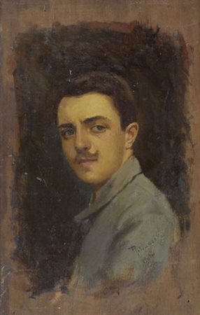 R. Rossi Ritratto, 1914 Olio su tavola, cm. 36x26 Firma e data in basso a...