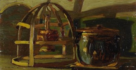 Gino Romiti (Livorno, 1881 - 1967) Natura morta Olio su tavoletta, cm. 11x22...