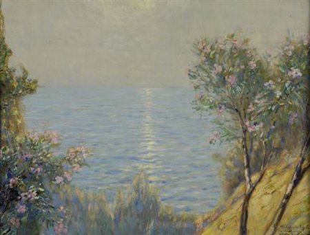 Gino Romiti (Livorno, 1881 - 1967) Riflessi sul mare, 1917 Olio su tavola,...