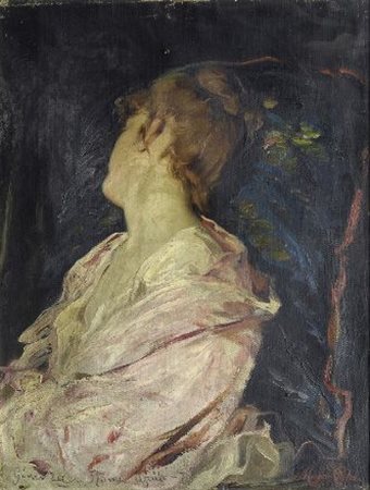 Pietro Morgari (Torino, 1852 - Londra, 1885) Figura femminile, 1876 Olio su...