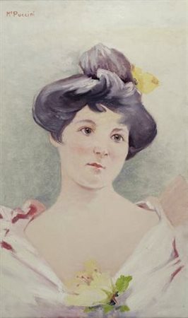 Mario Puccini (Livorno, 1869 - Firenze, 1920) Ritratto di Alix Cheillan Olio...