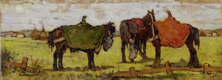 Giovanni Bartolena (Livorno, 1866 - 1942) Cavalli a Campolecciano Olio su...