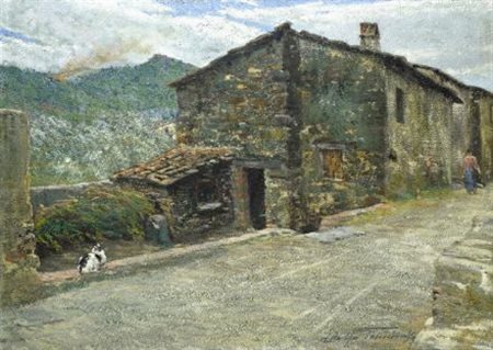 Adolfo Tommasi (Livorno, 1851 - 1933) La Verruca a Montemagno Olio su...