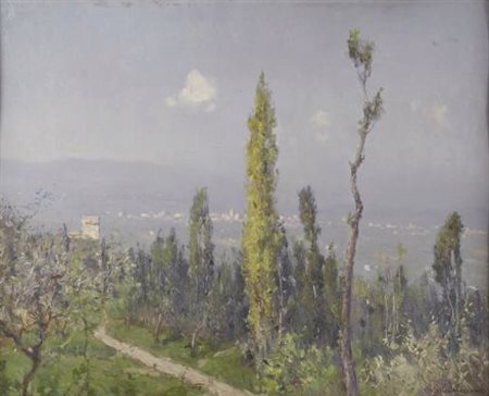 Alberto Cecconi (Firenze, 1897 - 1973) Paesaggio Olio su compensato, cm....