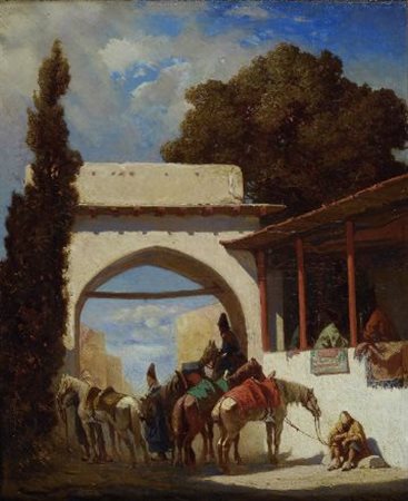 Alberto Pasini (Busseto, 1826 - Cavoretto, 1899) Paesaggio orientale con...