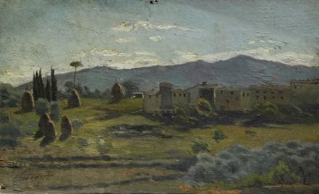 Eugenio Cecconi (Livorno, 1842 - Firenze, 1903) Case e pagliai presso...