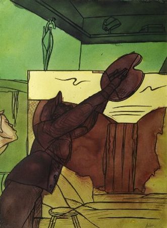 Valerio Adami (Bologna, 1935) La Chute, (1991) Acquerello su carta, cm....