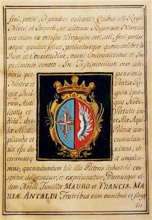 Araldica. Manoscritto, 1741 DIPLOMA DI NOMINA A MARCHESE DEI NOBILI ANTALDI...