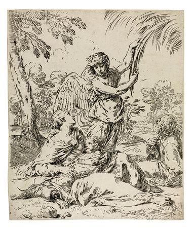 Simone Cantarini (1612 - 1648) RIPOSO NELLA FUGA IN EGITTO acquaforte, cm...