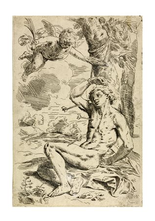 Simone Cantarini (1612 - 1648) SAN SEBASTIANO acquaforte, cm 19,8x13,2...