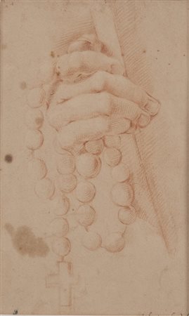 Gaetano Gandolfi (1734 - 1802) STUDIO DI MANO CON ROSARIO sanguigna su carta,...