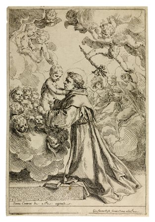 Simone Cantarini (1612 - 1648) SANT'ANTONIO DA PADOVA acquaforte, foglio cm...