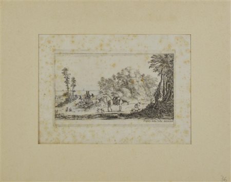 Stefano Della Bella (1610 - 1664) PAESAGGIO CON PELLEGRINO acquaforte, cm...