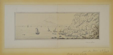 Antonio Senape (1788 - 1850) VEDUTA DI SORRENTO china su carta, cm 17x50 sul...