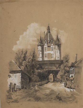 Lotto di 8 disegni di scuola francese del secolo XIX, con cornici Scuola...