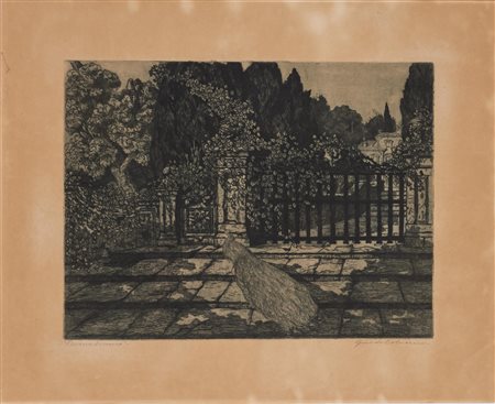 Lotto di 3 disegni e 1 acquaforte di Guido Colucci, con cornici Scuola...