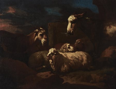 XVIII Secolo Seguace di Rosa da Tivoli ARMENTI olio su tela cm, 49x63