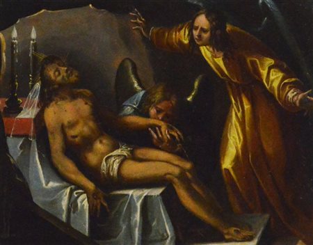 Scuola Lombarda del XVI secolo DEPOSIZIONE olio su rame, cm 16x21