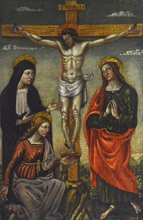 Scuola dell'Italia Centrale del XVI secolo CROCIFISSIONE olio su tavola, cm...