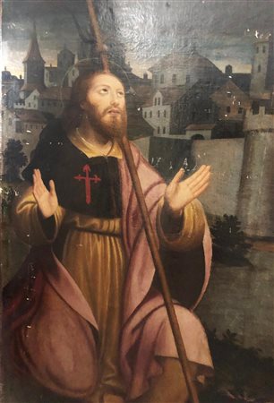 Scuola Piemontese del XVI secolo SAN GIACOMO IL MAGGIORE olio su tavola, cm...