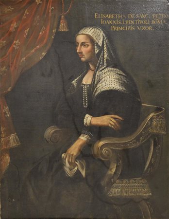Scuola Emiliana del XVI secolo RITRATTO DI ELISABETTA DI CINO Olio su tela,...