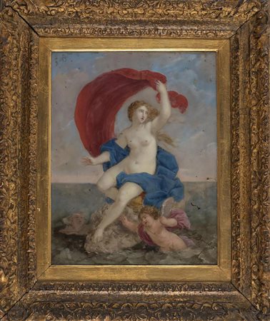 Artista Francese del XVIII secolo GALATEA olio su rame, cm 37,5x30 firmato F....