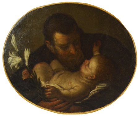 Attribuito a Giuseppe Bazzani (1690 - 1769) SAN GIUSEPPE CON BAMBINO olio su...