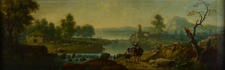 Scuola del XVIII secolo PAESAGGIO olio su tela, cm 27x79
