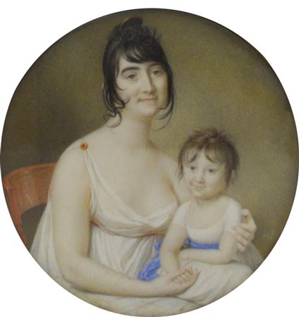 Francesco Emanuele Scotto (1756 - 1826) MADRE E FIGLIA miniatura, diametro cm...