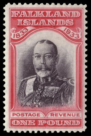 FALKLAND ISLANDS 1933
"Centenary of British Administration". £1 black and carmi