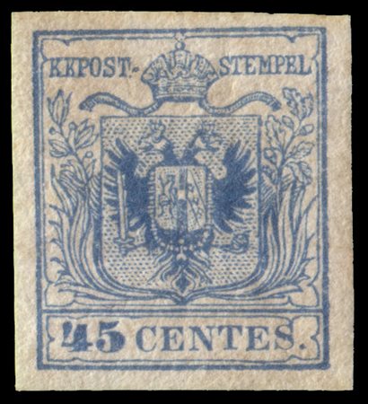 LOMBARDO-VENETO 1850/1854
45c. azzurro vivo II tipo, carta a mano

Provenienza