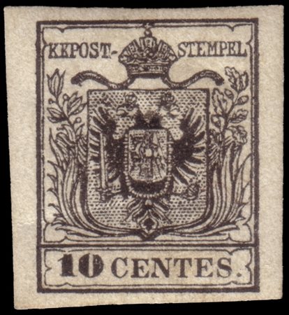 LOMBARDO-VENETO 1854/1857
10c. nero, carta a macchina

Provenienza
Collezione "
