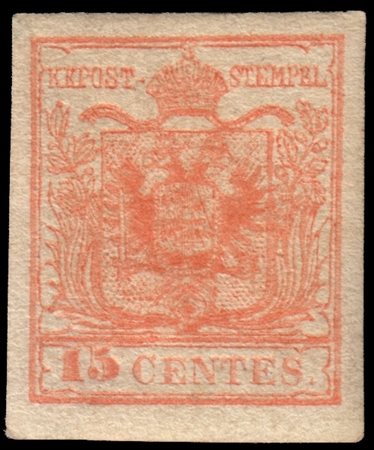 LOMBARDO-VENETO 1854/1857
15c. rosso vermiglio III tipo, carta a macchina

Prov