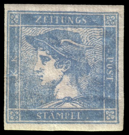 LOMBARDO-VENETO 1851
Giornali "Mercurio". (3c.) celeste I tipo, carta costolata