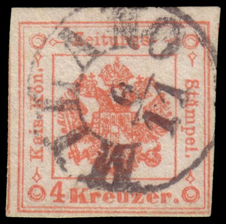 LOMBARDO-VENETO 1858 (6 nov.)
Segnatasse giornali. 4kr. rosso smorto, I tipo
Ra