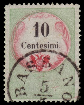 LOMBARDO-VENETO 1854
Marche da bollo. Caratteri tipografici. 10c. verde, rosa e