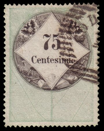 LOMBARDO-VENETO 1854
Marche da bollo. Caratteri calcografici. 75c. verde e nero