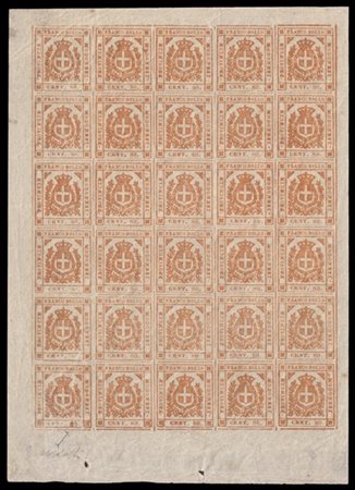 MODENA 1859
Governo Provvisorio.
80c. bistro arancio, blocco di 30 esemplari co