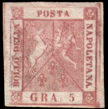 NAPOLI 1858
5gr. rosa lillaceo, I tavola

Provenienza
Collezione "Nimue"


Cert